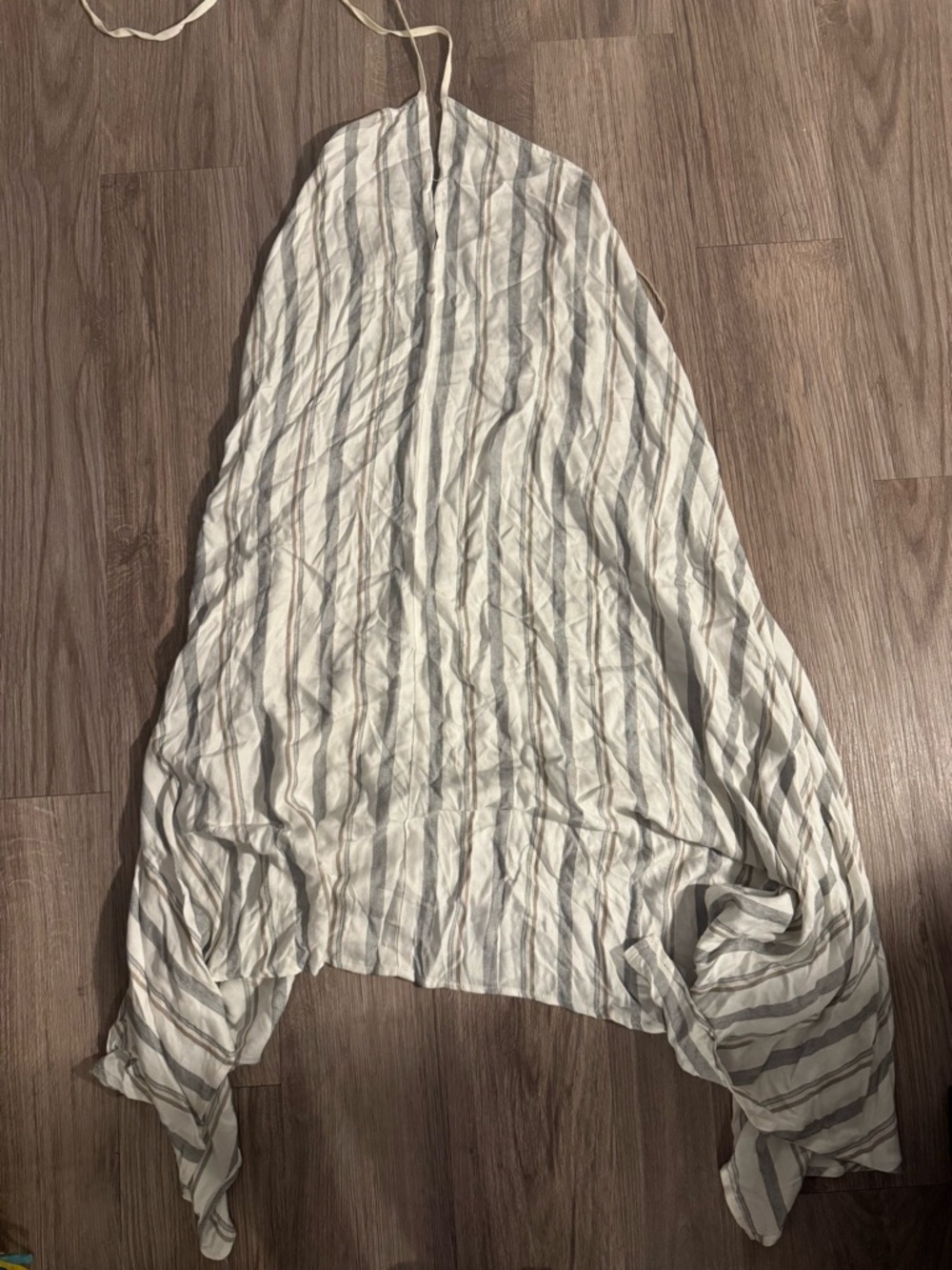 Striped Halter Neck Dress in White and Gray